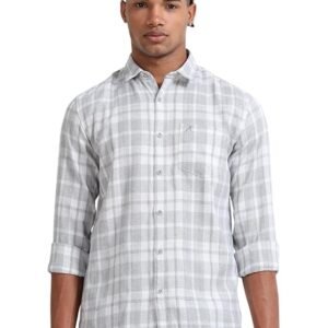 Slub Check Fabric Shirt-Light Gray