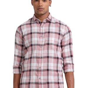 Slub Check Fabric Shirt-Pink