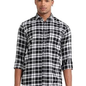 Slub Check Fabric Shirt-Black