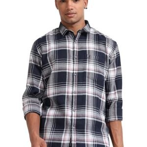 Slub Check Fabric Shirt-Pink & Navy Blue