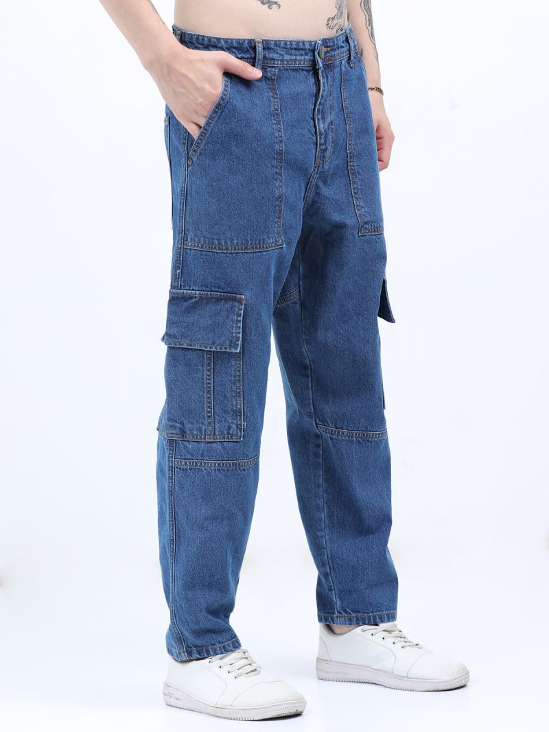 Baggy Cargo Jeans - Light Blue | Premium Cotton Denim, MOS Comfort